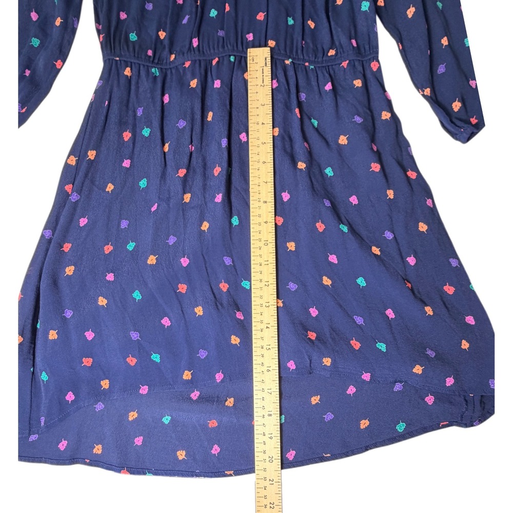 American Eagle navy v-neck leaf print mini dress 3/4 sleeve elastic waist Size-S - Picture 6 of 9
